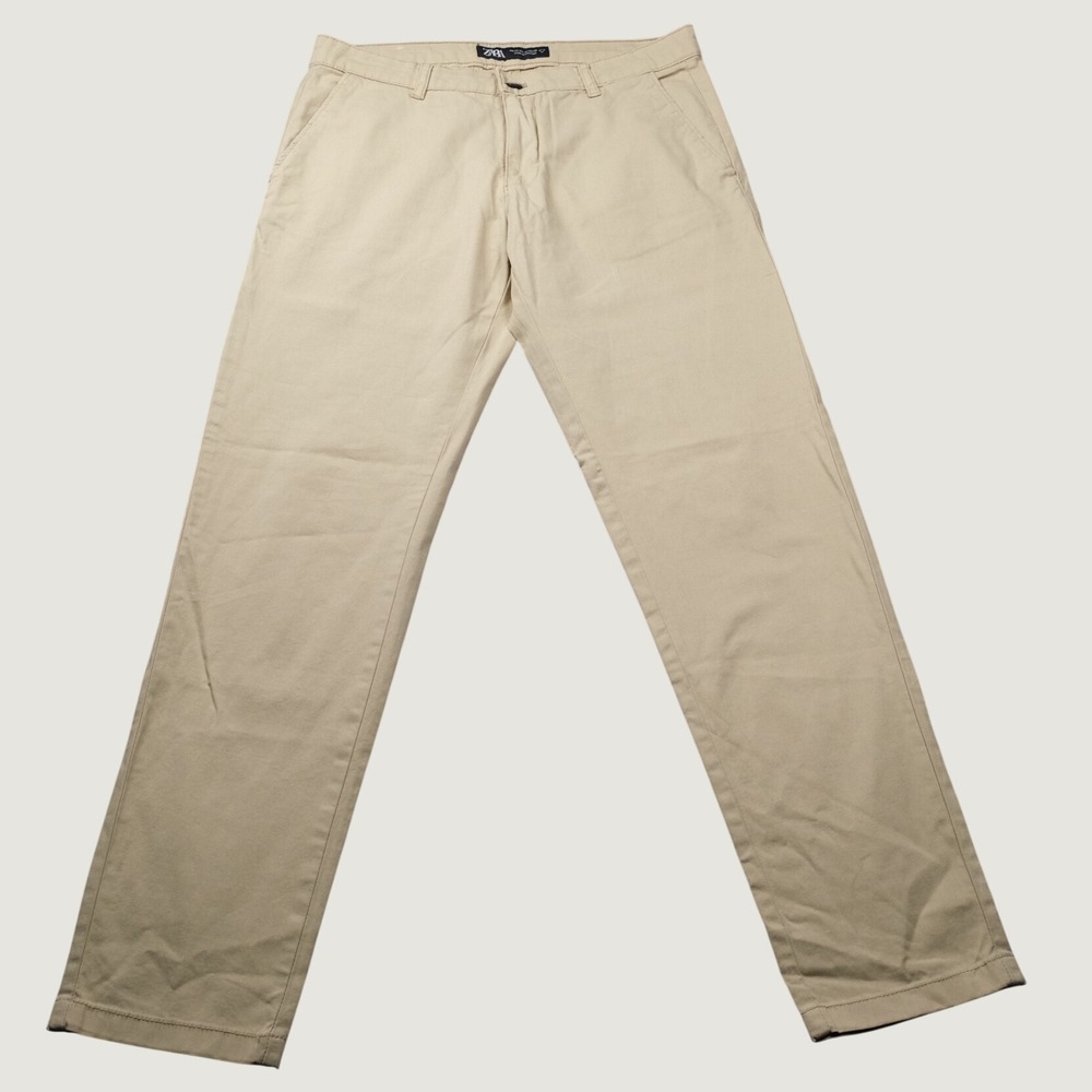 ZARA Chino Pants Mens Tan Flat Front Minimalist 32 Straight Leg